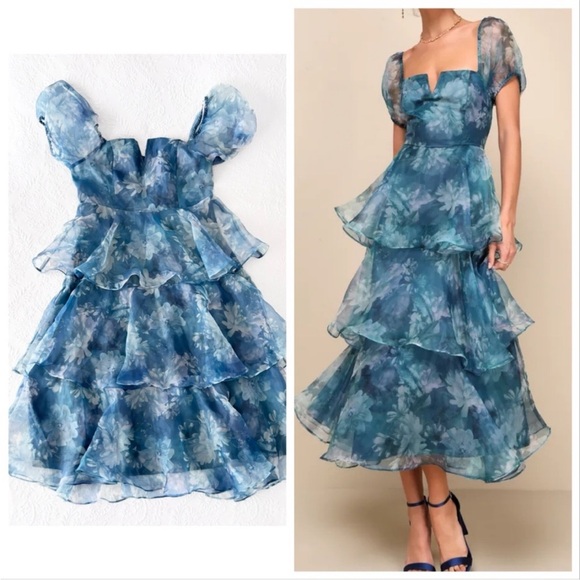 open lace back dress Light-Teal Floral Maxi Dress